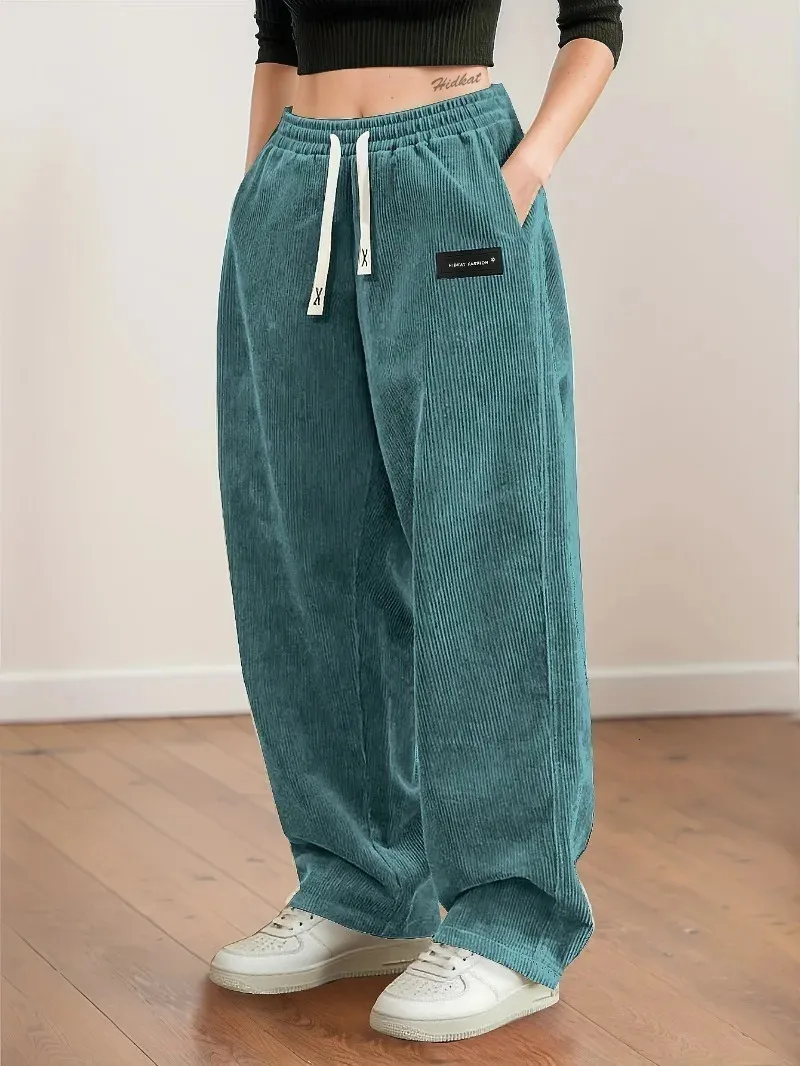 Pantalon D'hiver Femme Doublé Velours - Coupe Palazzo Jambes Larges Avec Cordon De Serrage à La Taille - 5