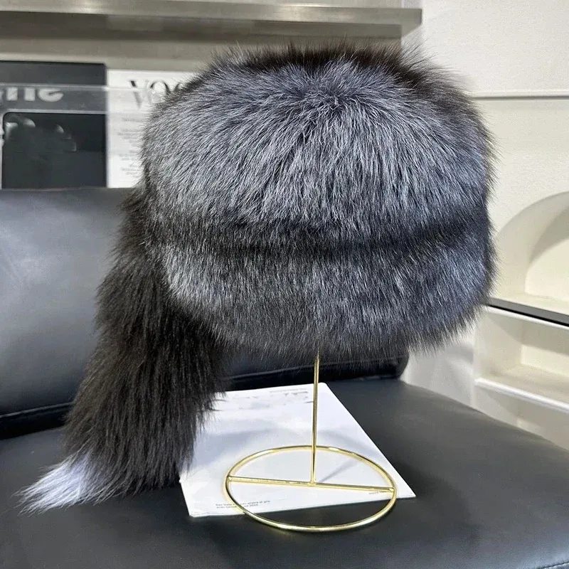 Real Fox Fur Hat Winter Warm Outdoor Cap Winter Women Fashion Real Fur Hat Natural Fox Fur Hats  main image 4