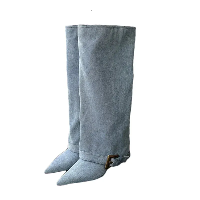 Denimblaue Damen-Pumps mit hohem Absatz, spitz zulaufend, ideal für Partys, Winterkleider und lange Stiefel, sexy Pumps, Mujer Snow Botas 251027_voghion.com