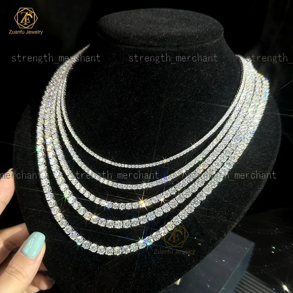 LAB Diamond Tennis Chain Necklace 14K Solid White... From Strength ...