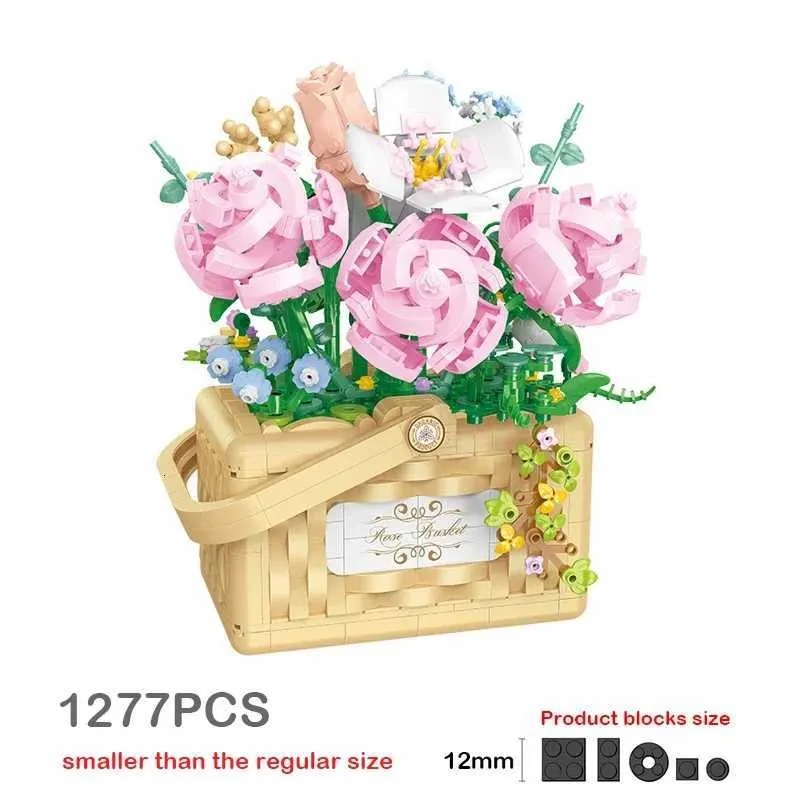 Set di blocchi da costruzione con bouquet di fiori e vaso, girasole e