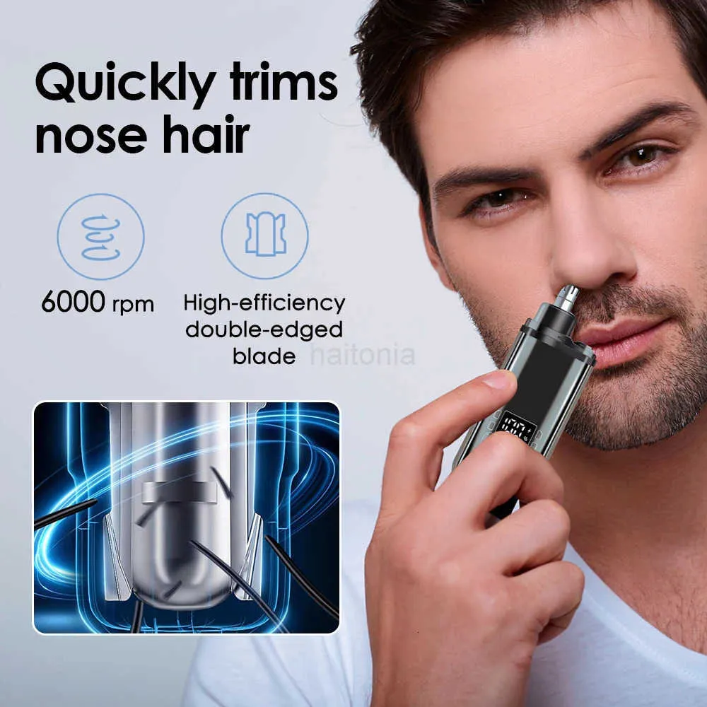 USB Rechargeable Nose & Ear Hair Trimmer With LED Display - Painless Dual-Blade Clipper