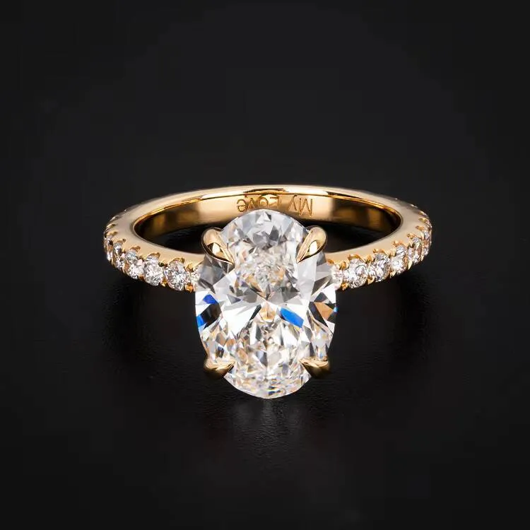 Redleaf Custom 18K Yellow Gold 3CT Oval Lab Grown Diamond Engagement ...