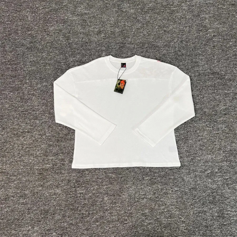 Wholesale Derschutze White Waffle Long Sleeve T Shirts Cherry