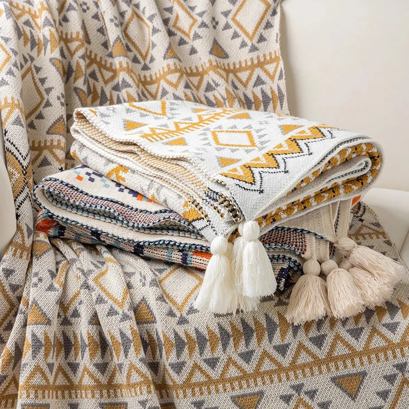 Collection Polyester Throw Couch Throw Blanket Knitted Polyester Tassel Throw 59x87 in Pastoral ...