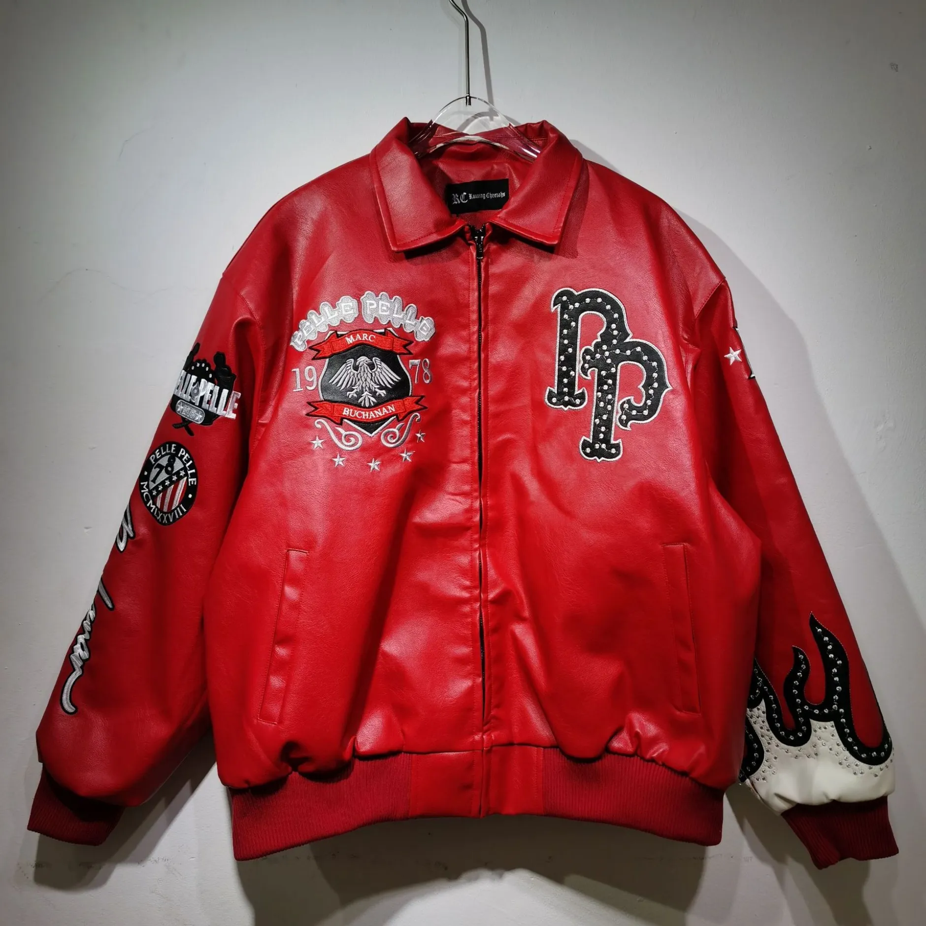 2026 Pelle Pelle Leather Jacket Diamond Encrusted Eagle Wide Sheep