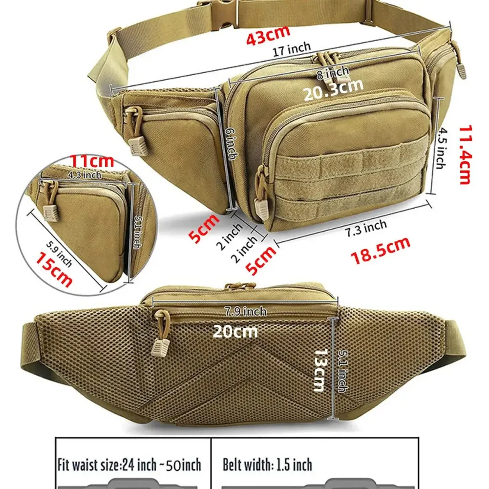 Marsupio Tattico Militare In Nylon, Multifunzione, 5 Tasche, Regolabile, Per Uomini E Donne, Ideale Per Trekking E Viaggi, Nero