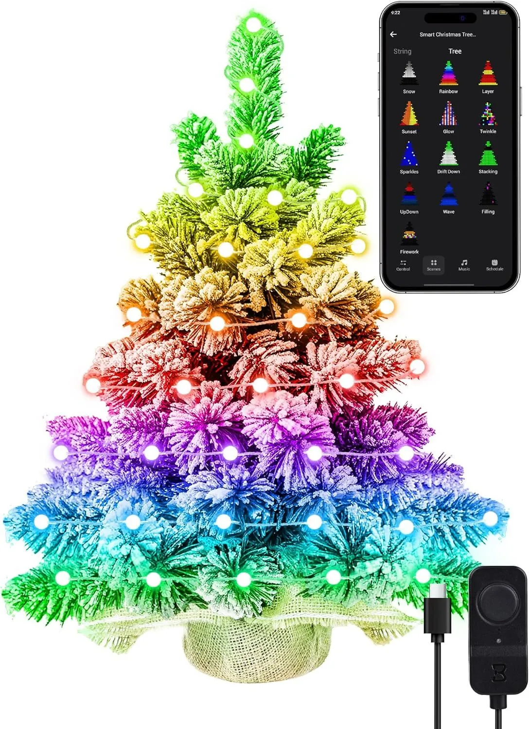 Christmas Snow Flocked Smart Tree Ft Mini Christmas LED RGB Light App ...