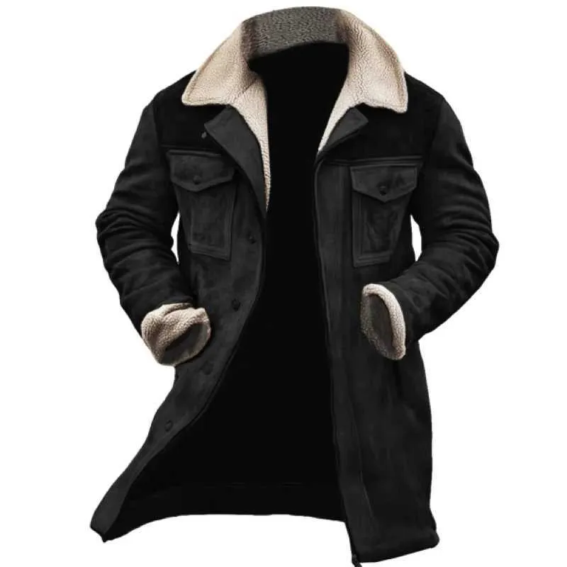 2025 Mens Vintage Suede Patchwork Jacket Lamb Fleece From