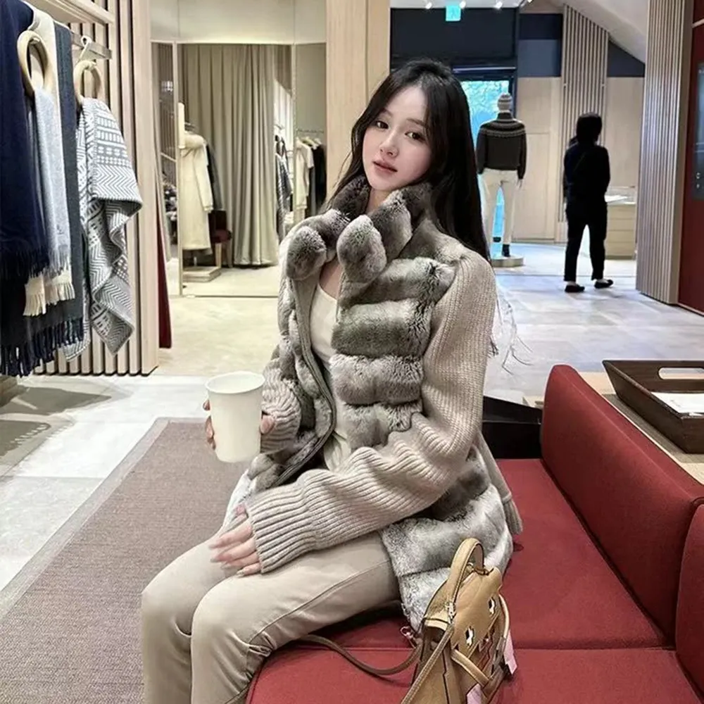 ZXwatcher リアルレックスの毛皮のコート 2025 春のファッションウール