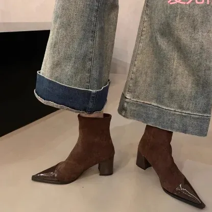 Elastic High-heeled Boots With Pointed Toe For Women Autumn_voghion.com