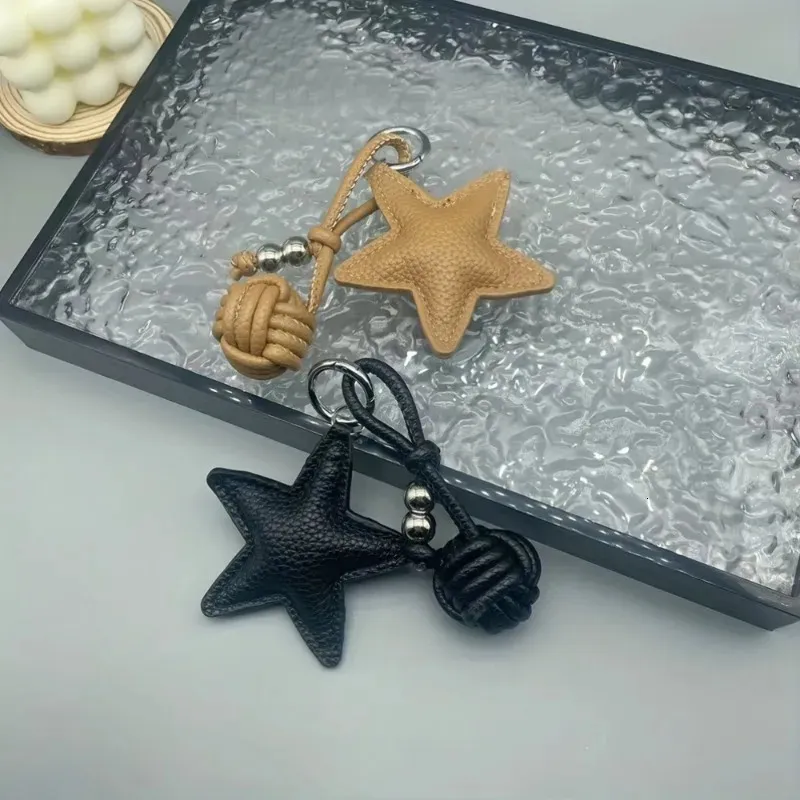 Leather Star Keychain Pentagram Car Keyring with Woven Leather Rope ...