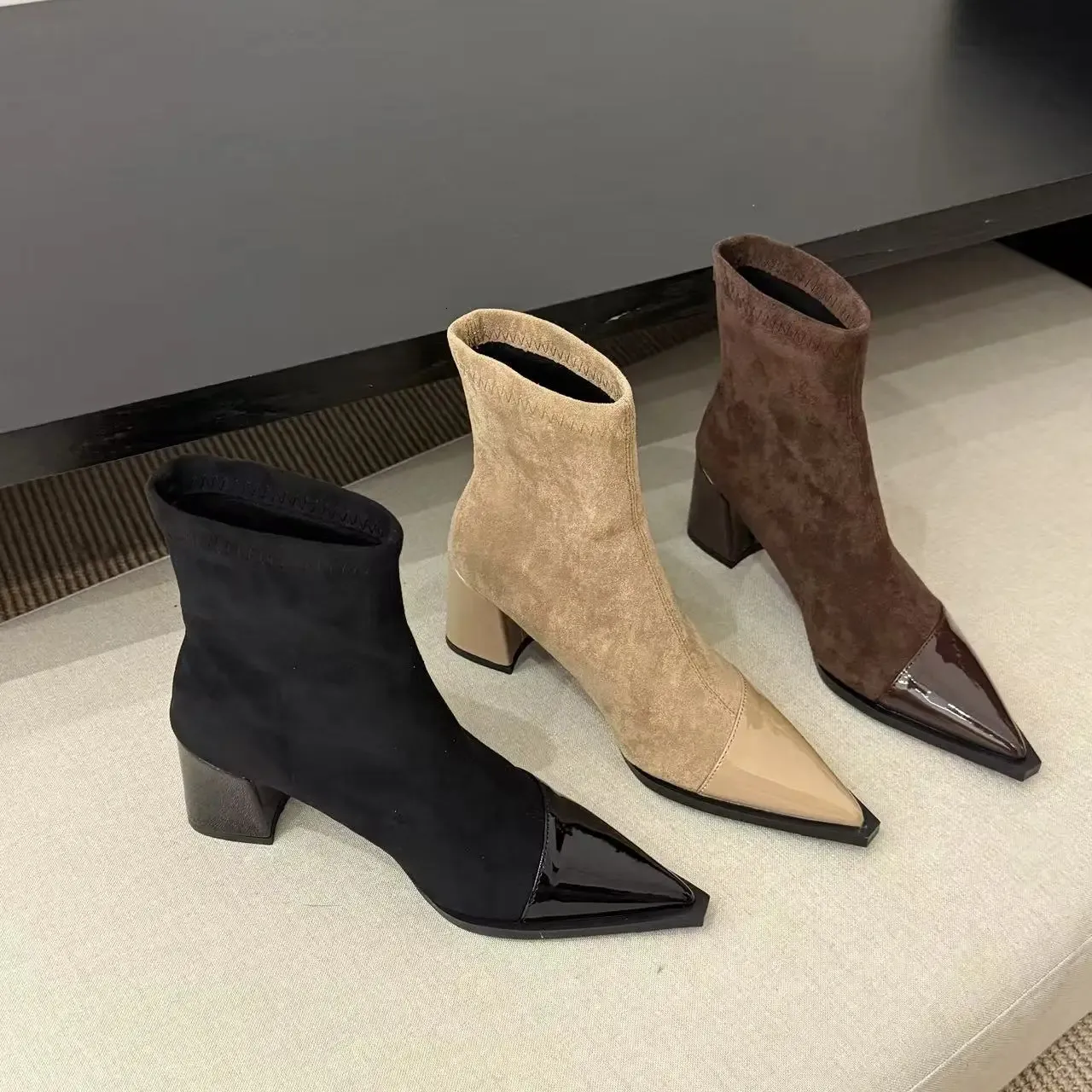 Elastic High-heeled Boots With Pointed Toe For Women Autumn_voghion.com