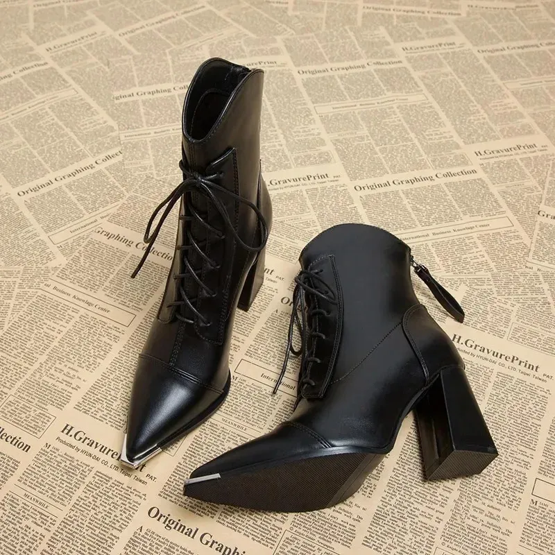 Women's Pointed Toe High Heel Booties For Spring And Autumn_voghion.com