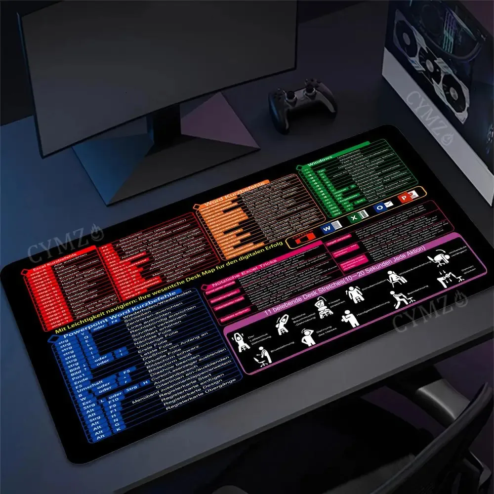 Tappetino Da Scrivania Excel Con Scorciatoie – XL 80x30 Cm, Bordi Cuciti, Antiscivolo, Impermeabile – Regalo Ideale Per Ufficio E Produttività