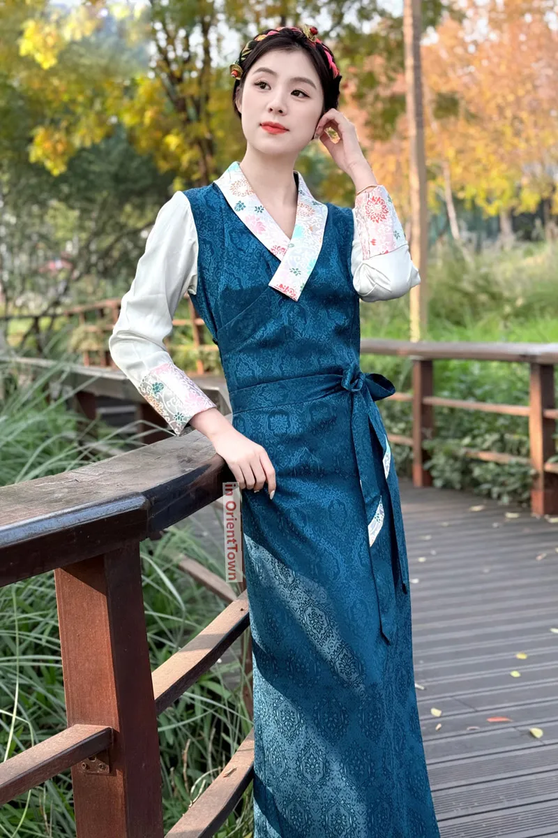 modern tibetan dress Orient-Tested Long chinese silk robe Tibetan Dress for Women and Girls - Perfect for South Asia, Nepal, Tibet, and Himalayan Areas Travel