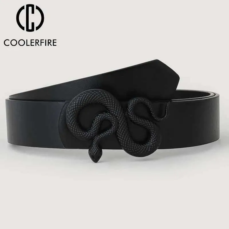 Snake Pattern Belt Women's Genuine Leather Black Snake Pattern Belt with Bronze Alloy ...