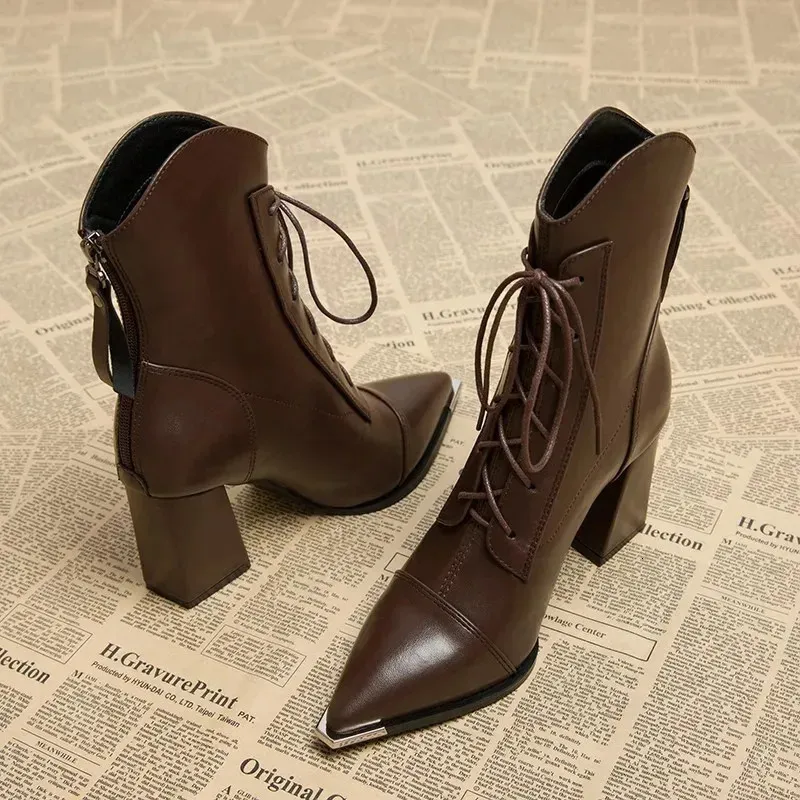 Women's Pointed Toe High Heel Booties For Spring And Autumn_voghion.com