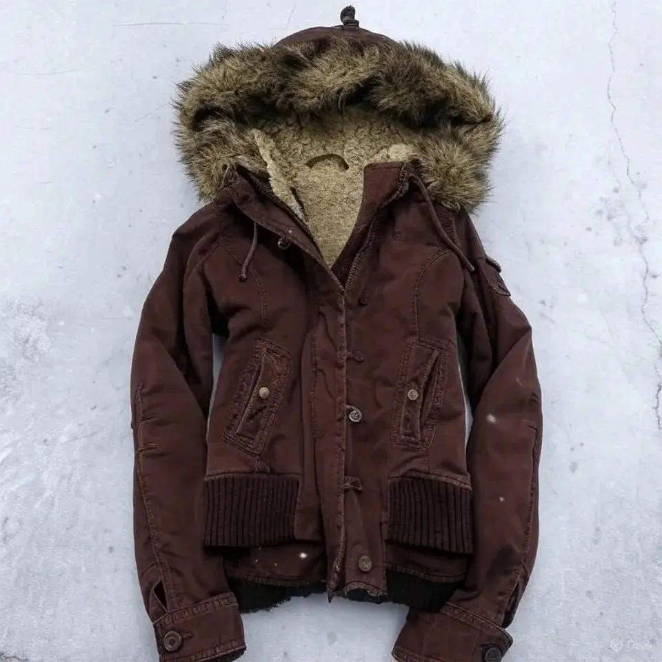 American Vintage Y2K Fur Lined Bomber Jacket Womens Brown Coat