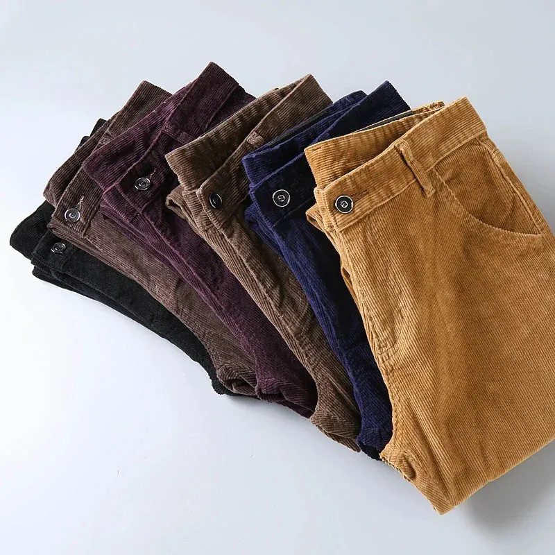 Men's Straight Fit Corduroy Pants With Flat Front Design – Casual ...