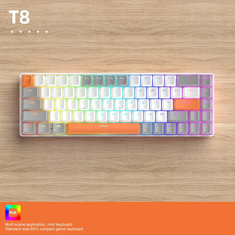 YINDIAO T8 Clavier de Jeu 60%,Mini Clavier Mécanique Filaire Compact 68  Touches avec Rétroéclairage 18 Chroma RVB,Interrupteur Bleu,Câble de Clavier  Spiralé USB C,pour PC,Laptop,Mac,PS4,Xbox-Vert : : Jeux vidéo