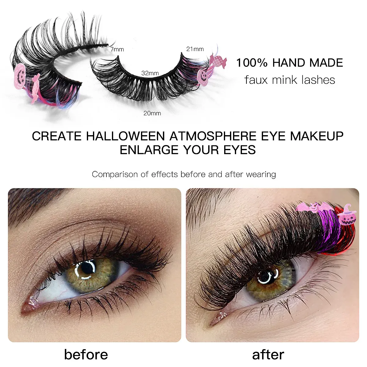 Mix halloween colorful fluffy false eyelashes dramatic false eyelashes mink lashes fake eyelashes cosplay make up