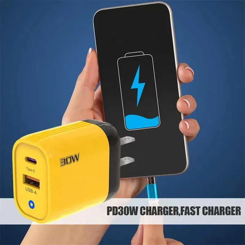 30W QC 3.0 USB Phone  PD Type C Fast Charging Wall  Adapter US EU UK Plug for Samsung Iphone Xiaomi Haiwei Phone