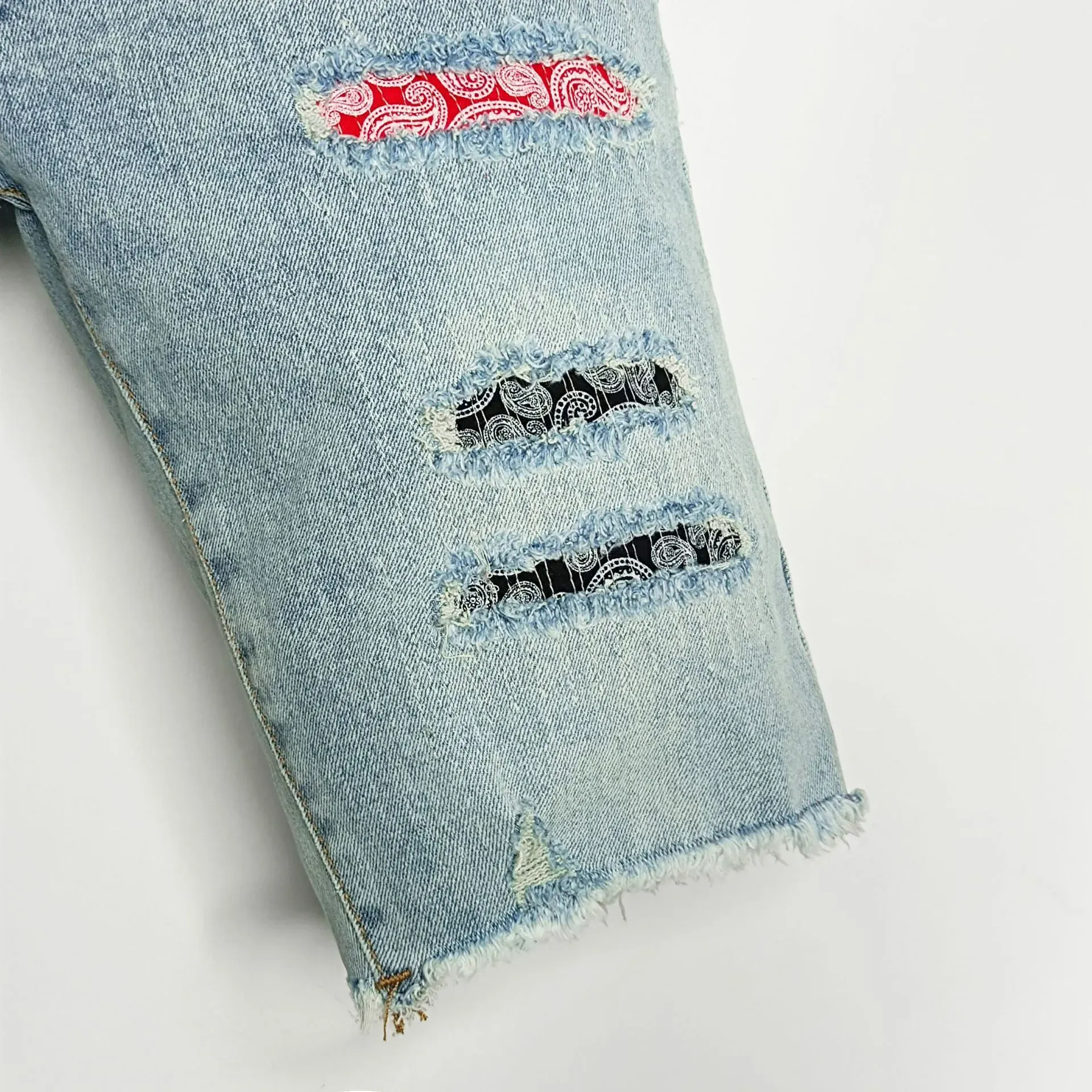 American Men Jeans Designer Women Short Jean Pocket Button Fly Straight Holes Tight Burrs Ripped Cloth Denim Shorts Blue Purple