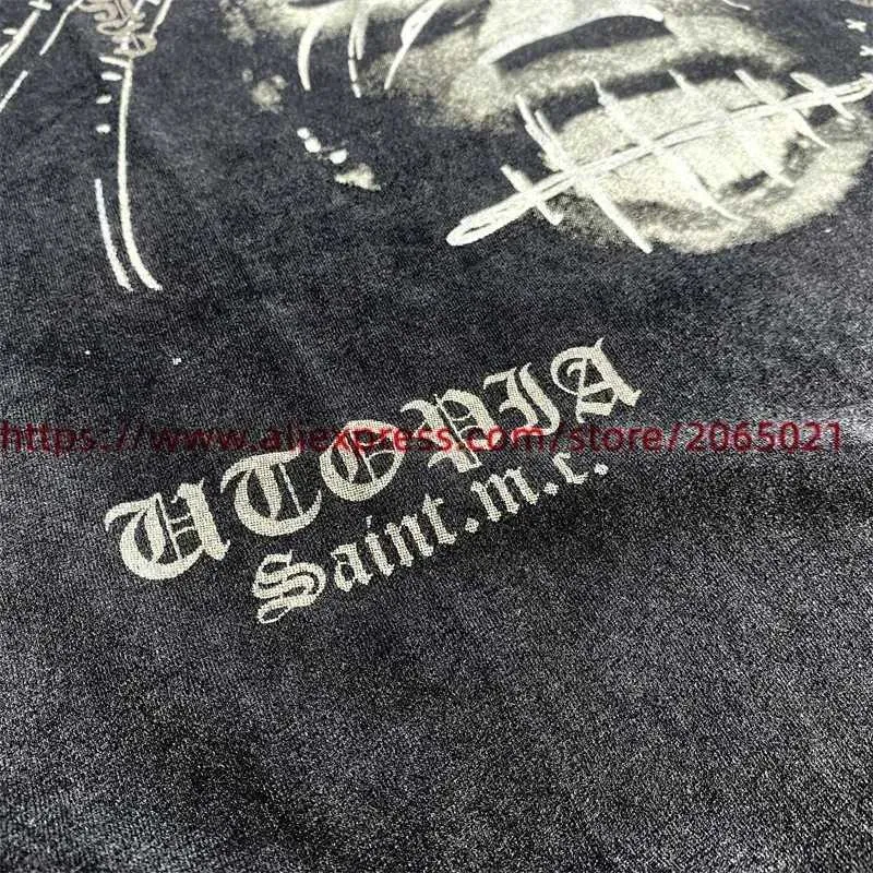 Men's T-Shirts Washed SAINT MICHAEL T Shirt Men Women Album Performance Limit Vintage Tee Top T-Shirt J240409