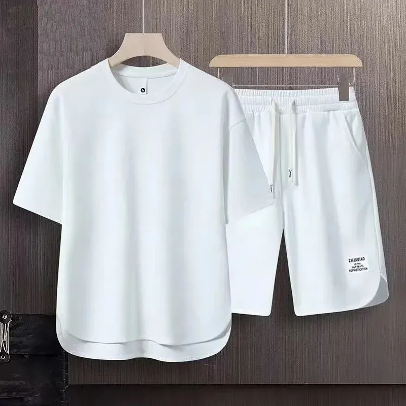 Mens Korean Fashion Waffle Two Piece Set Summer Short Sleeved T-shirt And Shorts Loose Sets Men Designer Clothes Tracksuits 240202