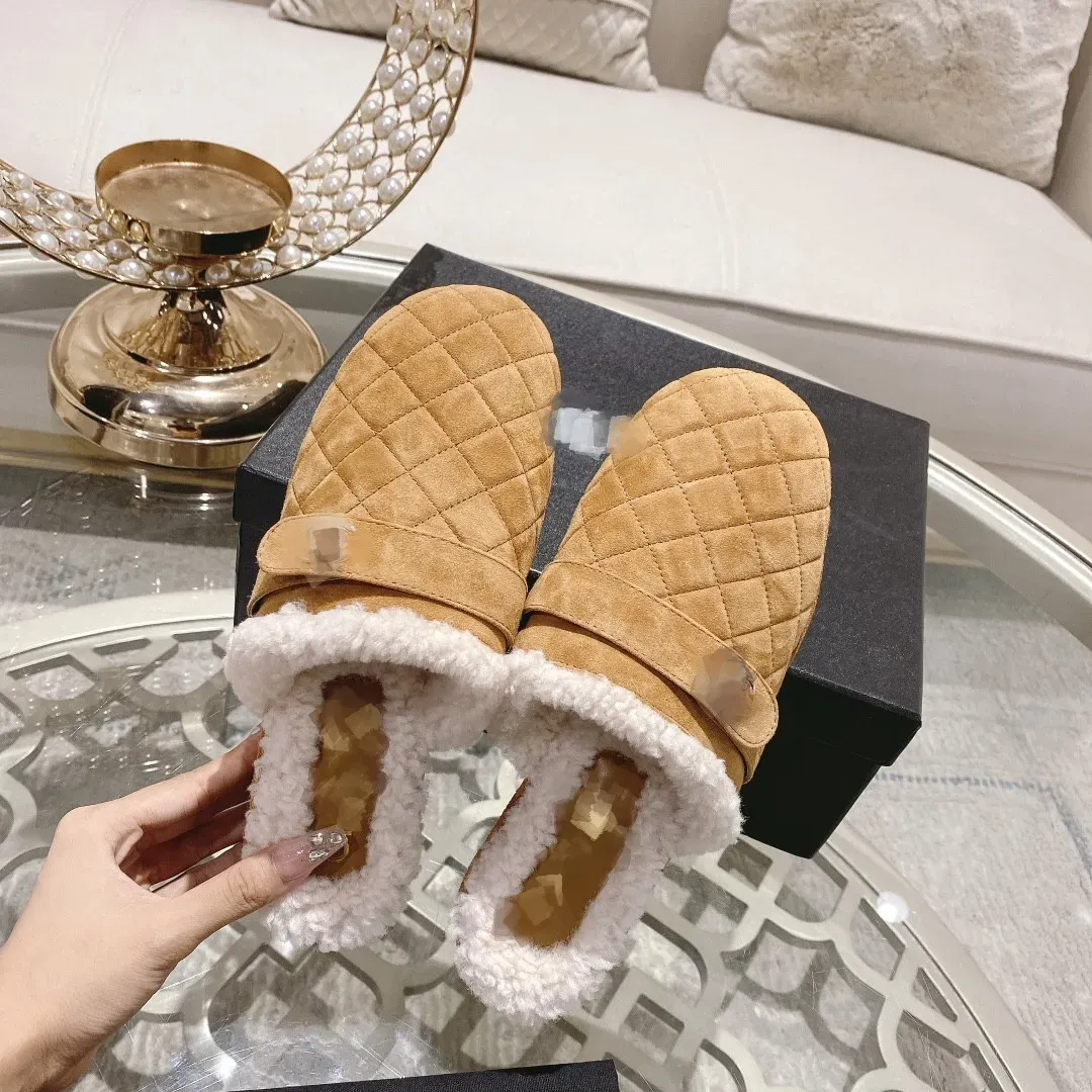 Designer Slippers Platform Sandals Sheepskin fur Slippers Classic Women metal buckle CCity Matelasse Quilted plaid mules Thick Bottom Wedge Shoes Flip Flops scuff