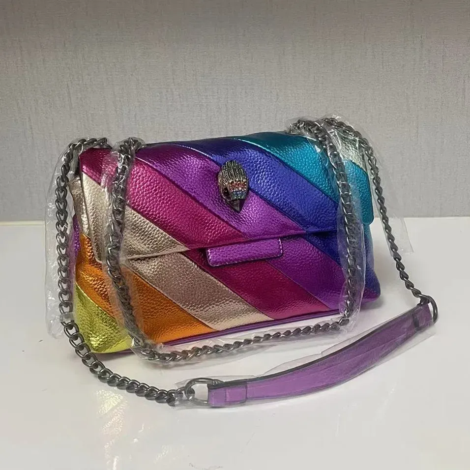 Kurt Geiger Rainbow  Head Handbags Cross Body Bag 26cm Medium Raibow Bird Head Patchwork Shouler Bags Chain Small Flap Purse