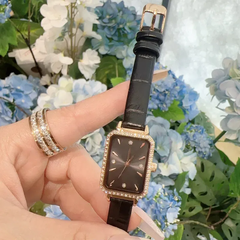 luxury lady watches Top brand leather strap women Wristwatches rectangle dial diamond Fashion designer watch for womens Mother`s Day Christmas birthday Gift