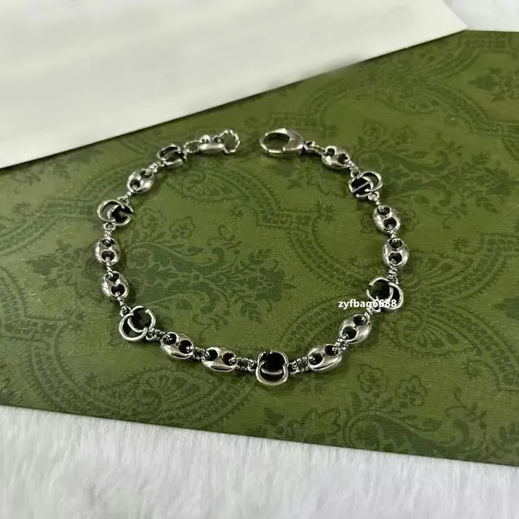 925 Sterling Silver Bracelet Two G Luxury Designer Bracelet Designer Jewelry Beads Black Green Enamel Pig Nose Chain Bracelet Valentine's Day Gift for Men and Women