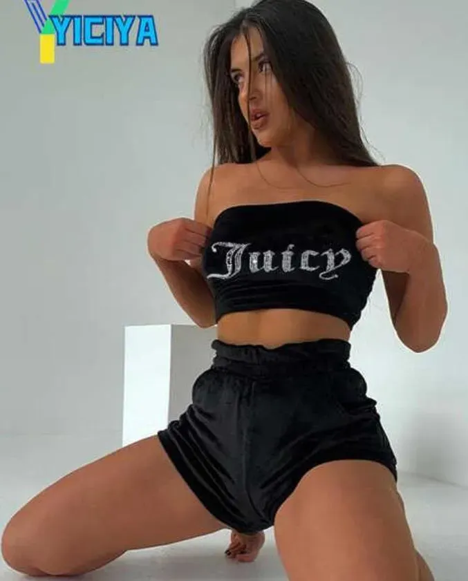 Juicy  Women`s Tracksuits Casual Two Piece Sets Sleeveless Top And Elastic Shorts Matching Set Athleisure Outfits Woman`s Sportswear