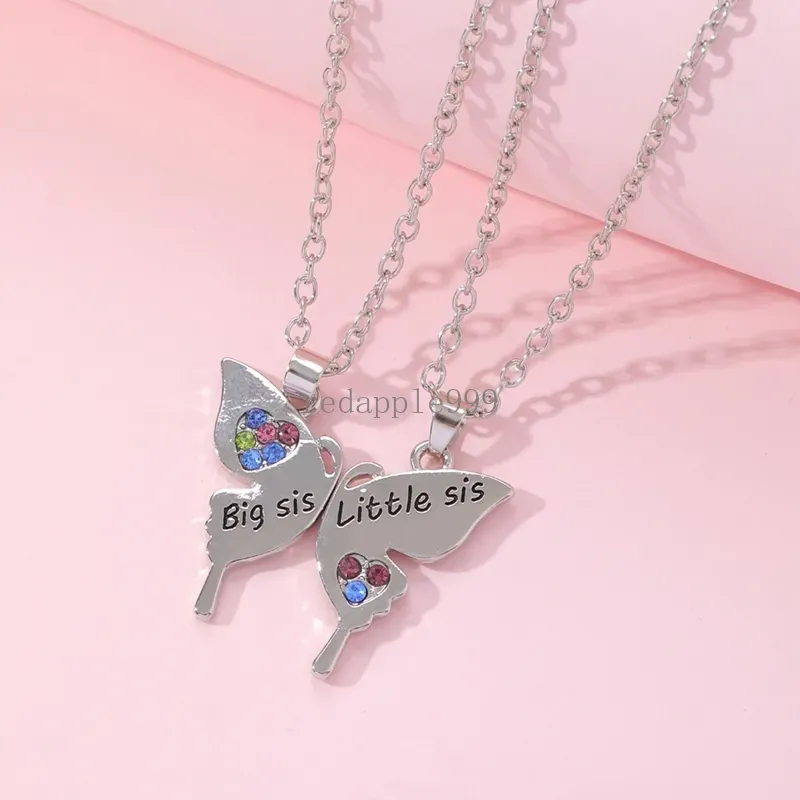 New Butterfly Pendant Necklace Sister Jewelry Big Sis Little Sis Love Rhinestones Zircon Creative Banquet Exquisite Gift