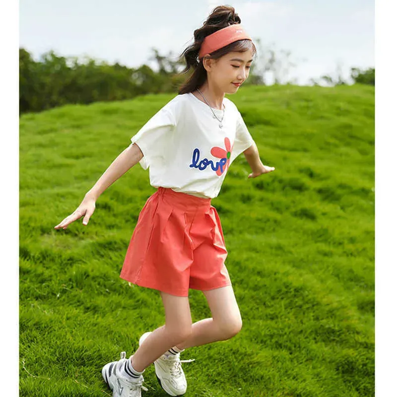 Clothing Sets Summer New Girl Suits Baby T-shirt + Short Pants Set Kids Short Sleeve Printed Tee Children Outfits Gir AA230426