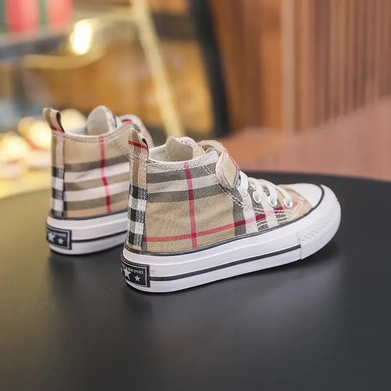 2023 Kids Canvas Shoes, Breathable Plaid Pattern Low Top Sneakers for Boys and Girls