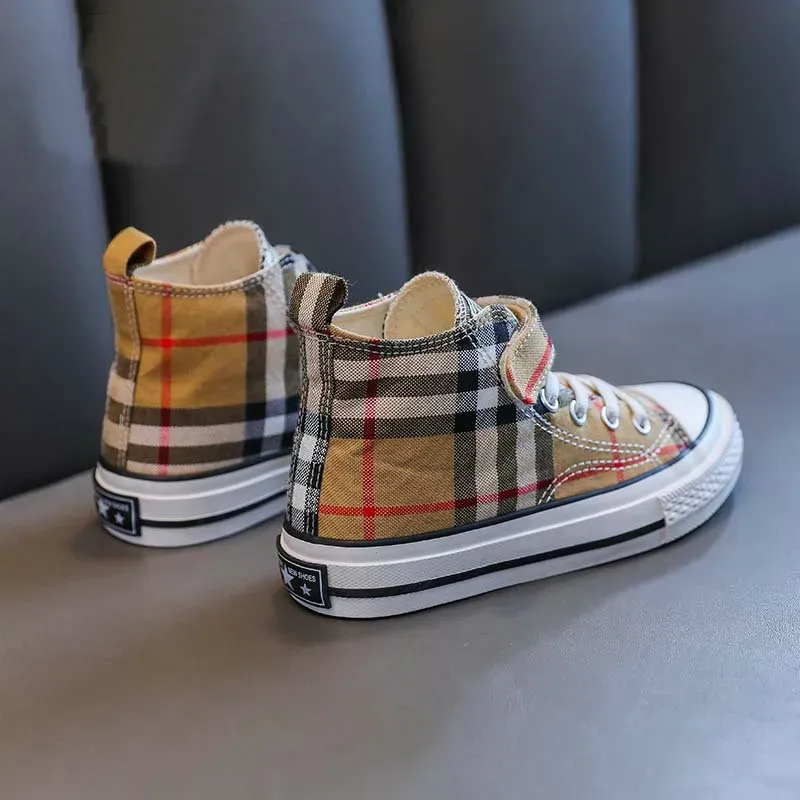 2023 Kids Canvas Shoes, Breathable Plaid Pattern Low Top Sneakers for Boys and Girls