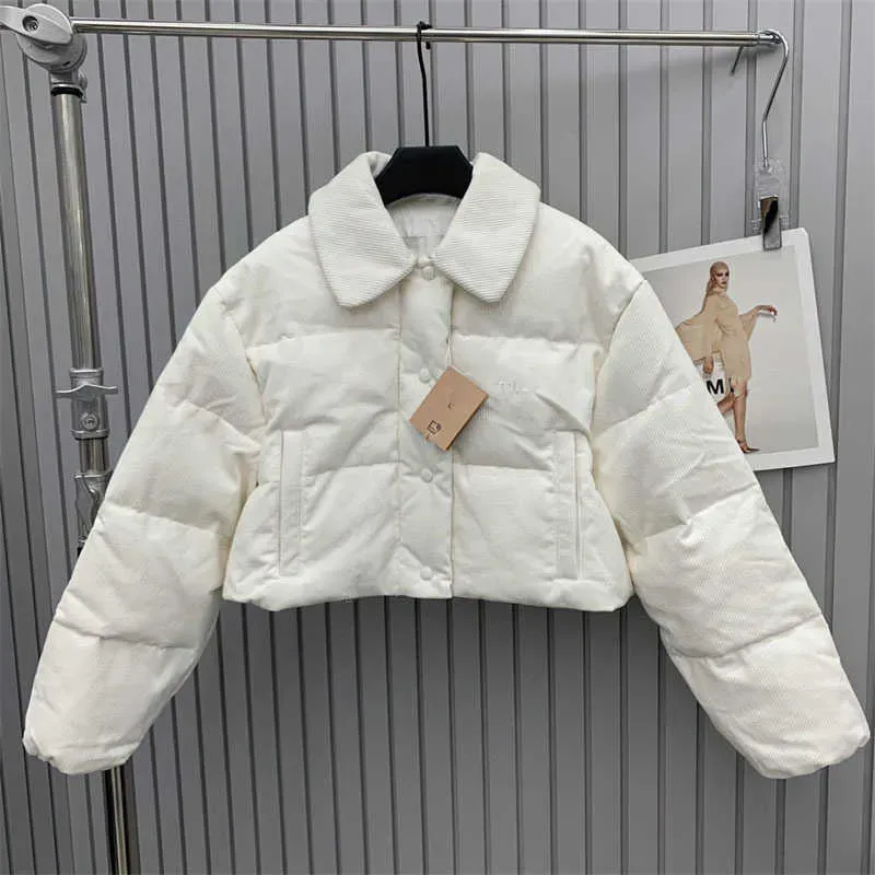 2023 Autumn and Winter New Corduroy Short Black and White Two Wear Versatile Thickened Polo Down Coat