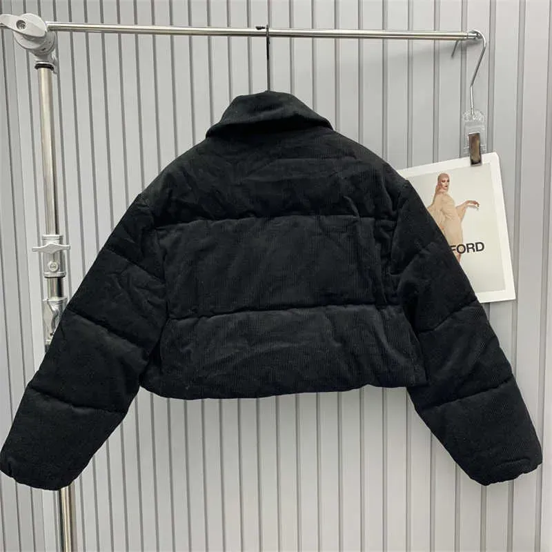 2023 Autumn and Winter New Corduroy Short Black and White Two Wear Versatile Thickened Polo Down Coat