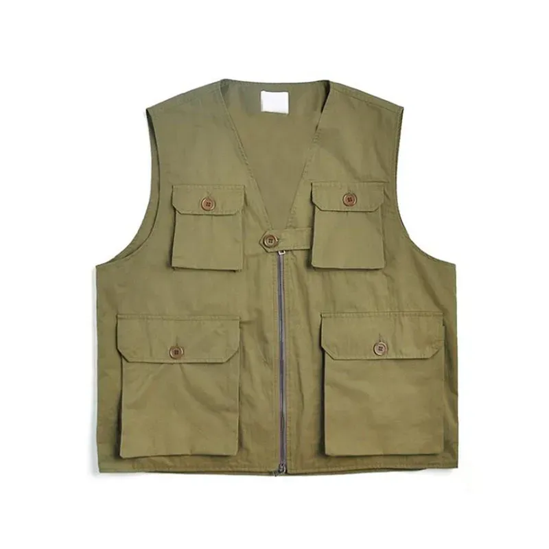 2021 Spring Mens Fashion Tooling Cargo Vest Homme Streetwear Sleeveless Jacket Gilet Thin Multi-Pocket Outdoors Tactical Coat