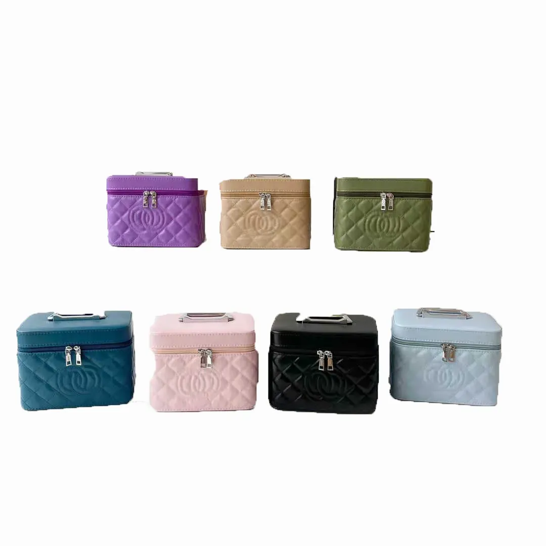 Fashion Bags Multi Colors Fashion Quilted Caviar Medium Small Tow Piece Cosmetic Case Set Double Zipper Hand Bag Women Girls Lady 274H