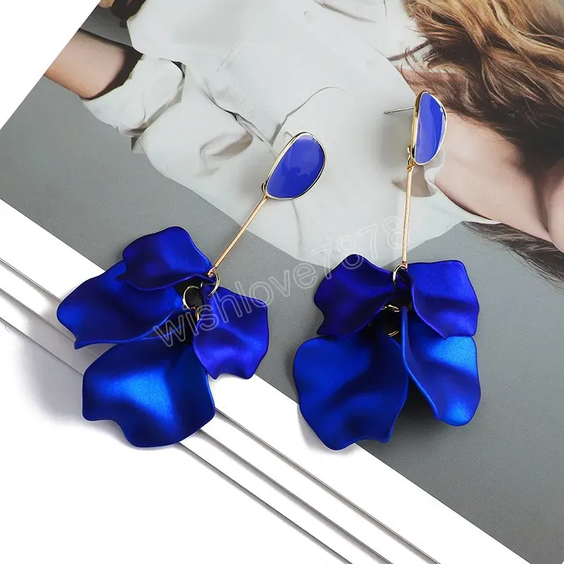 Romantic Sweet Acrylic Petal Dangle Earrings For Women Girls Luxury Long Flower Tassel Pendant Ear Jewelry Accessories Gift