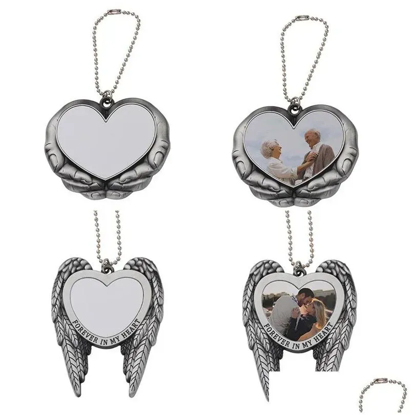 sublimation car charm pendants party favor valentines day ornament heart in hands blanks for heat press
