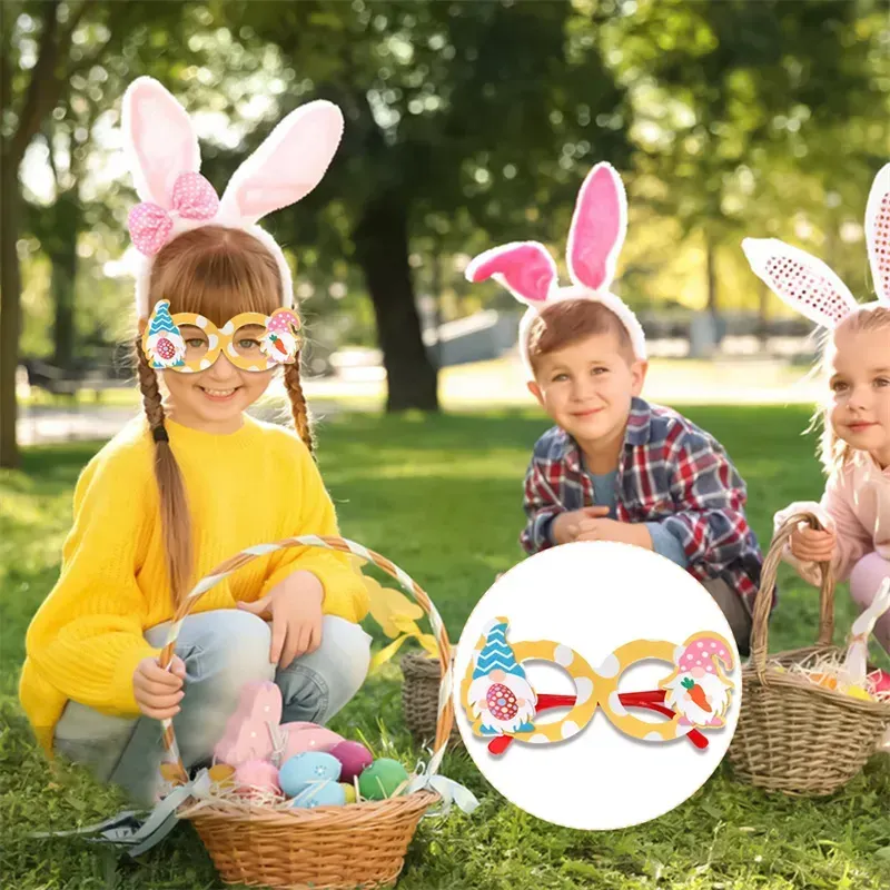 Easter Party Glasses Frame Chick Egg Bunny Happy Easter Photo Props Booth Glass Kids and Adults Spring Event Decor