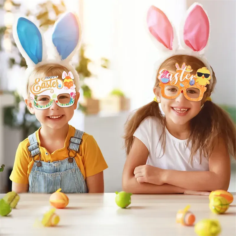 Easter Party Glasses Frame Chick Egg Bunny Happy Easter Photo Props Booth Glass Kids and Adults Spring Event Decor