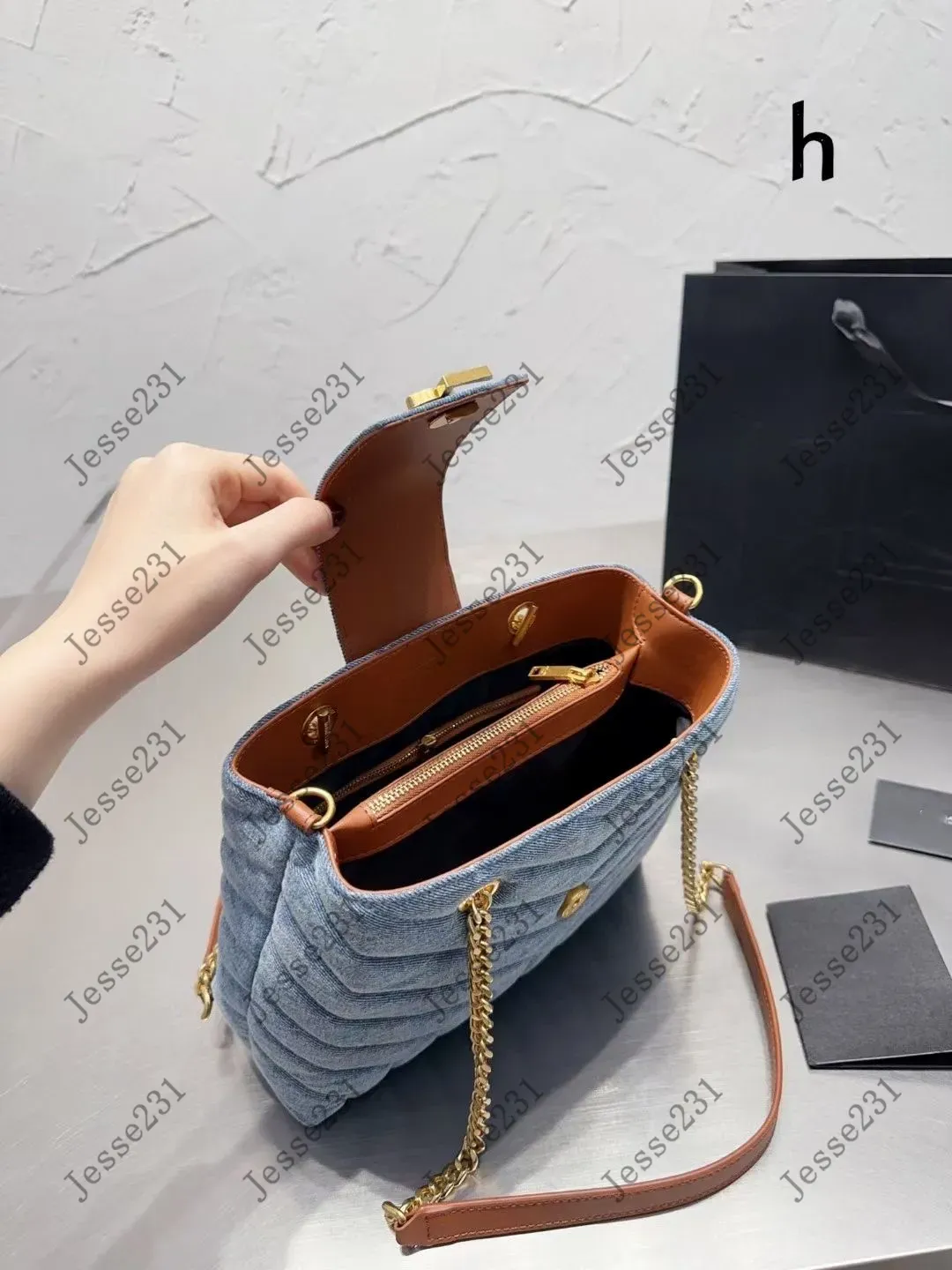 Designer 5A Quality Women Shoulder Bags Lady Denim Fabric Canvas Chains Bag Crossbody Handbags Messenger Shopping Bags Totes Cross body Wallet Purse 26cm With Box