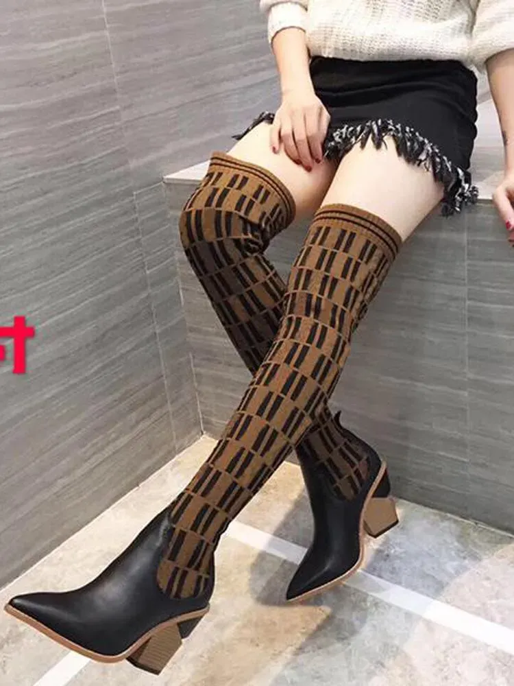 Luxury outdoor sexy women039s boots fashion Over the knee thigh socks shoes Heel height 95CM Pointed breathable elastic boot8869363