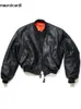 Men's Autumn Winter Thickened Faux Leather Bomber Jacket - Black